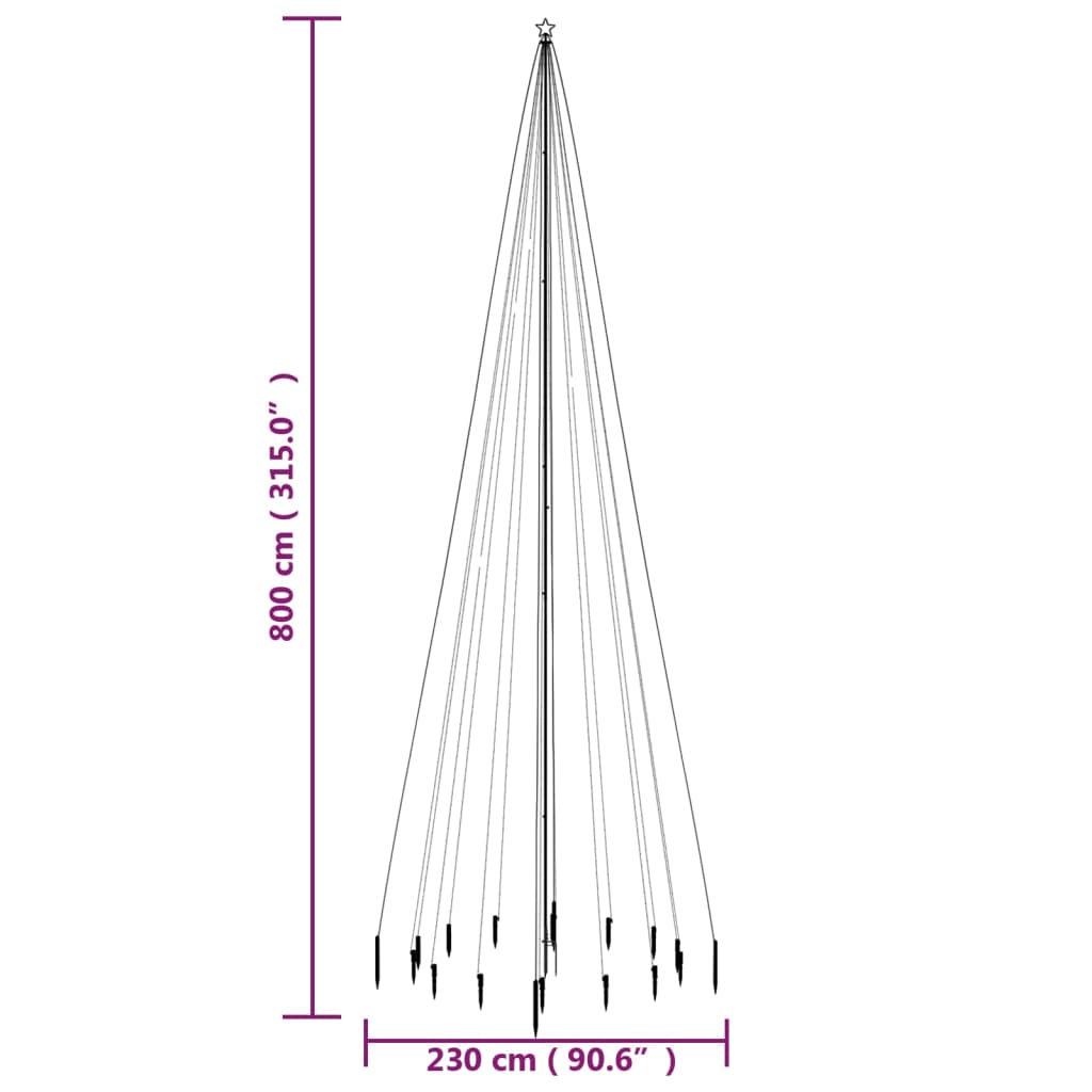 Juletre med bakkeplugg kaldhvit 1134 lysdioder 800 cm