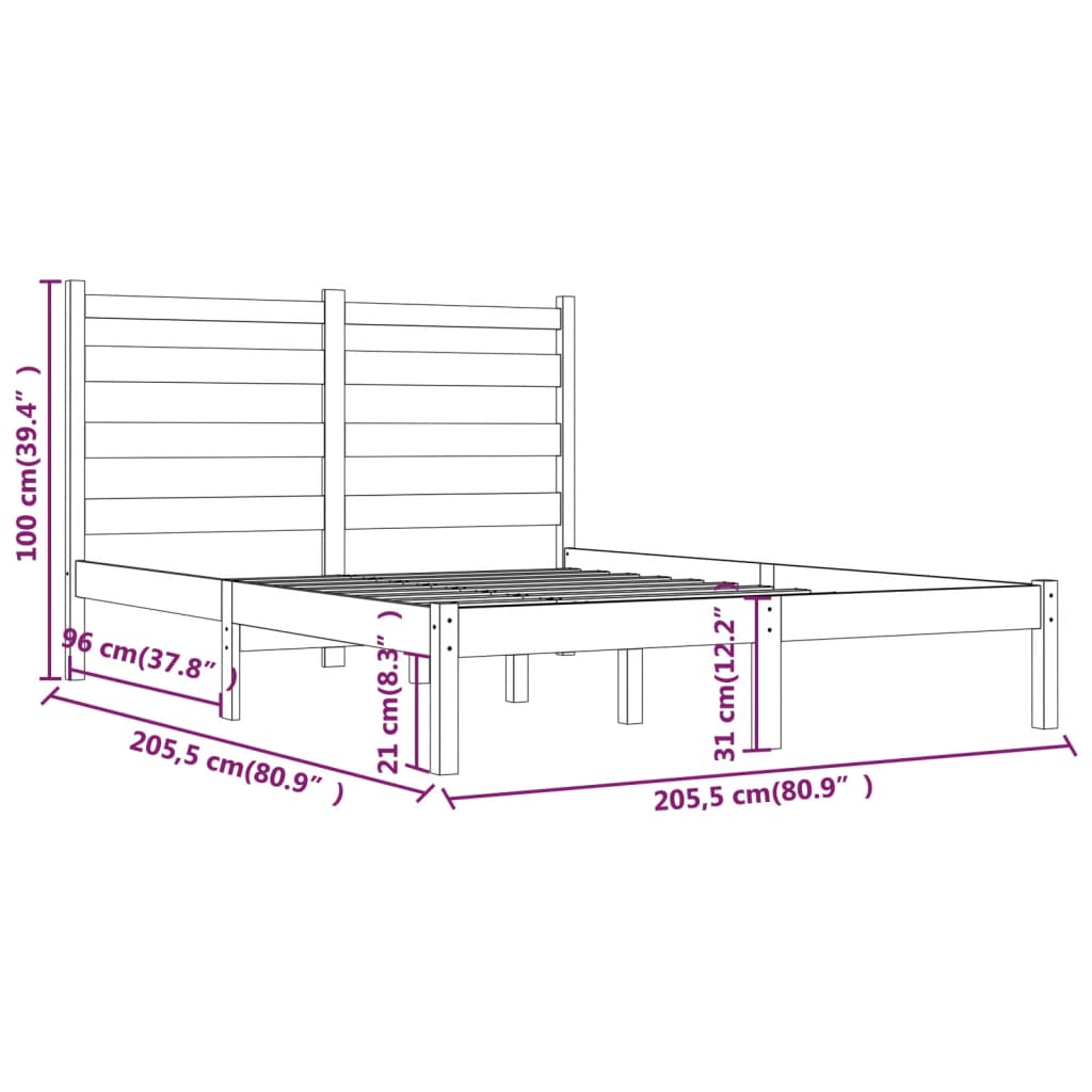 Sengeramme hvit heltre furu 200x200 cm