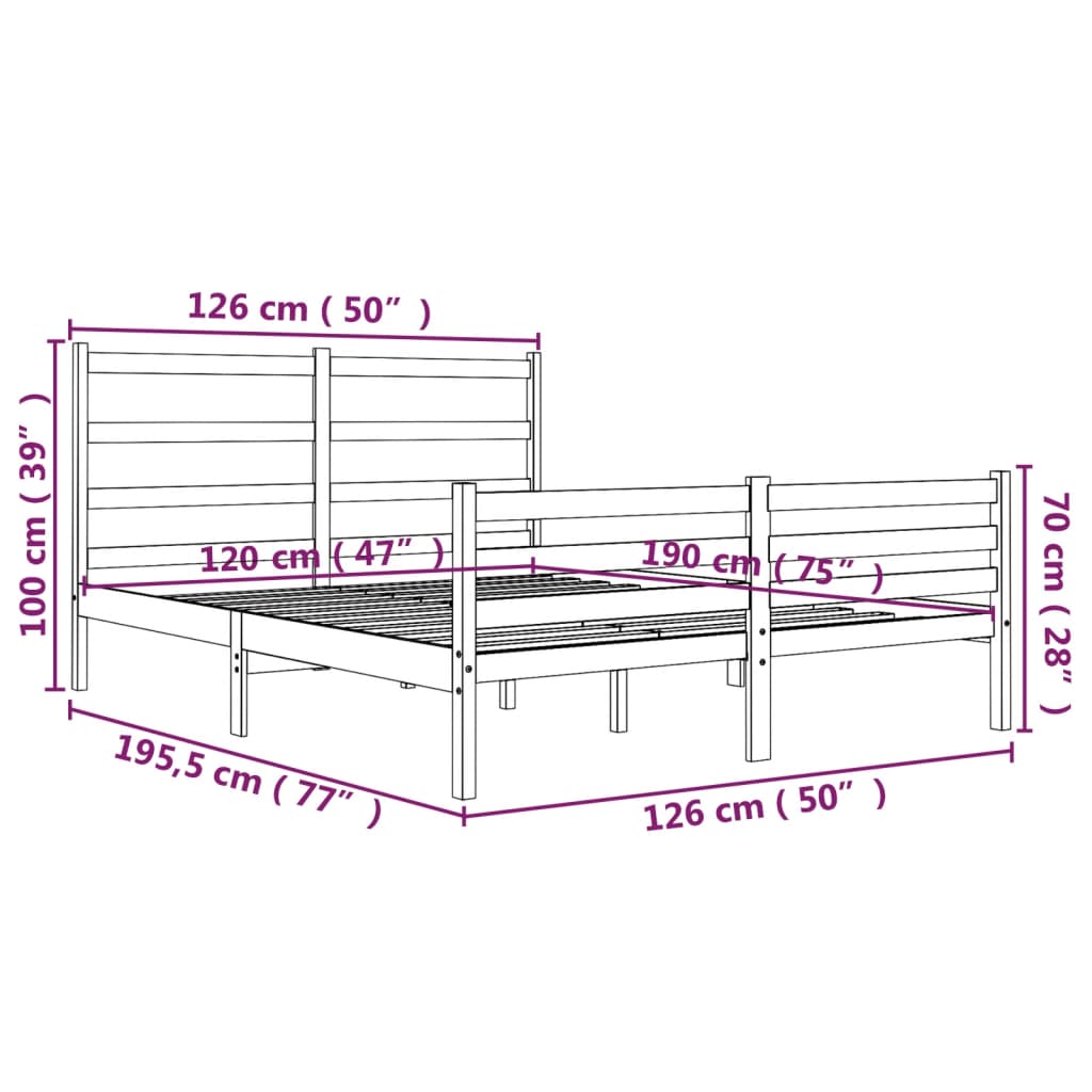 Sengeramme hvit heltre furu 120x190 cm Small Double