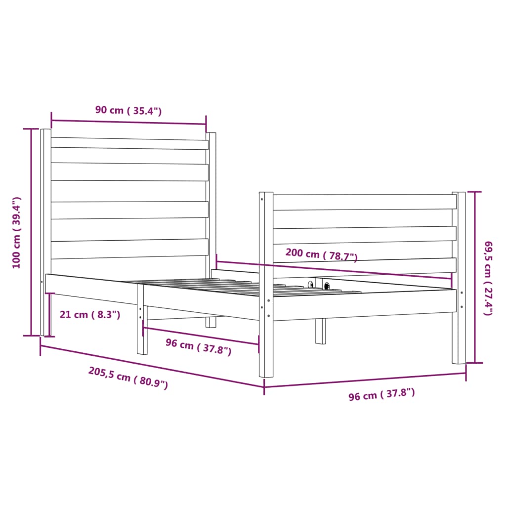 Sengeramme heltre furu 90x200 cm