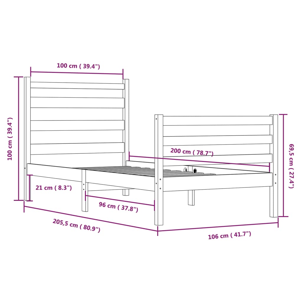 Sengeramme heltre furu 100x200 cm