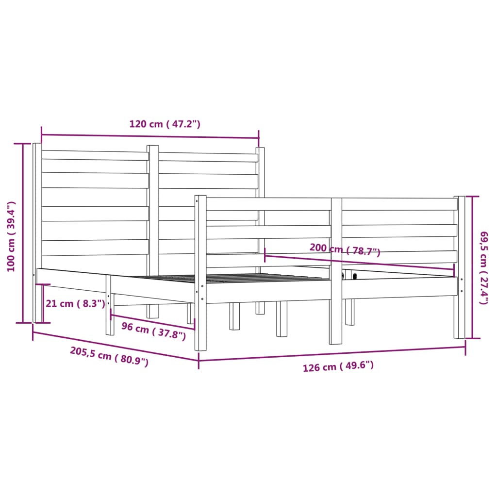Sengeramme heltre furu 120x200 cm