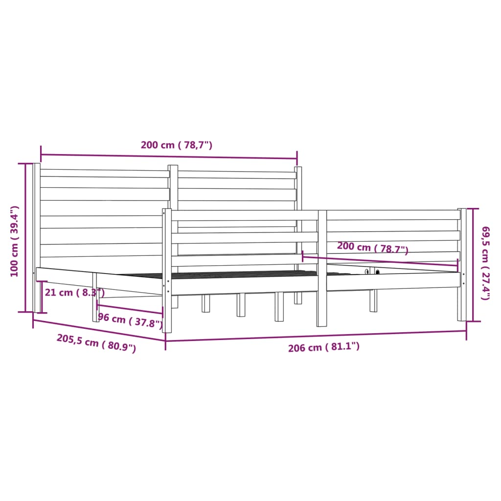 Sengeramme heltre furu 200x200 cm