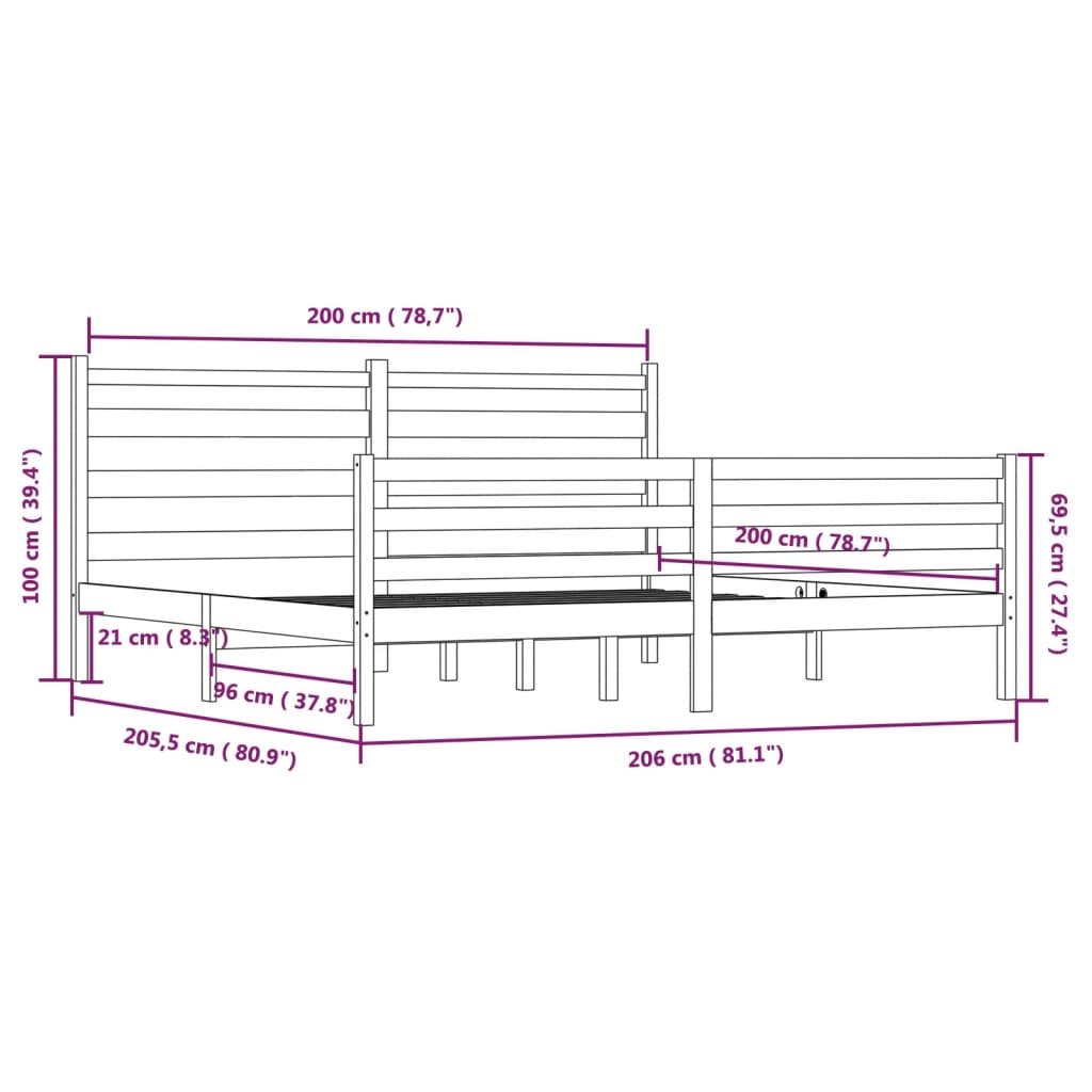 Sengeramme heltre furu 200x200 cm hvit