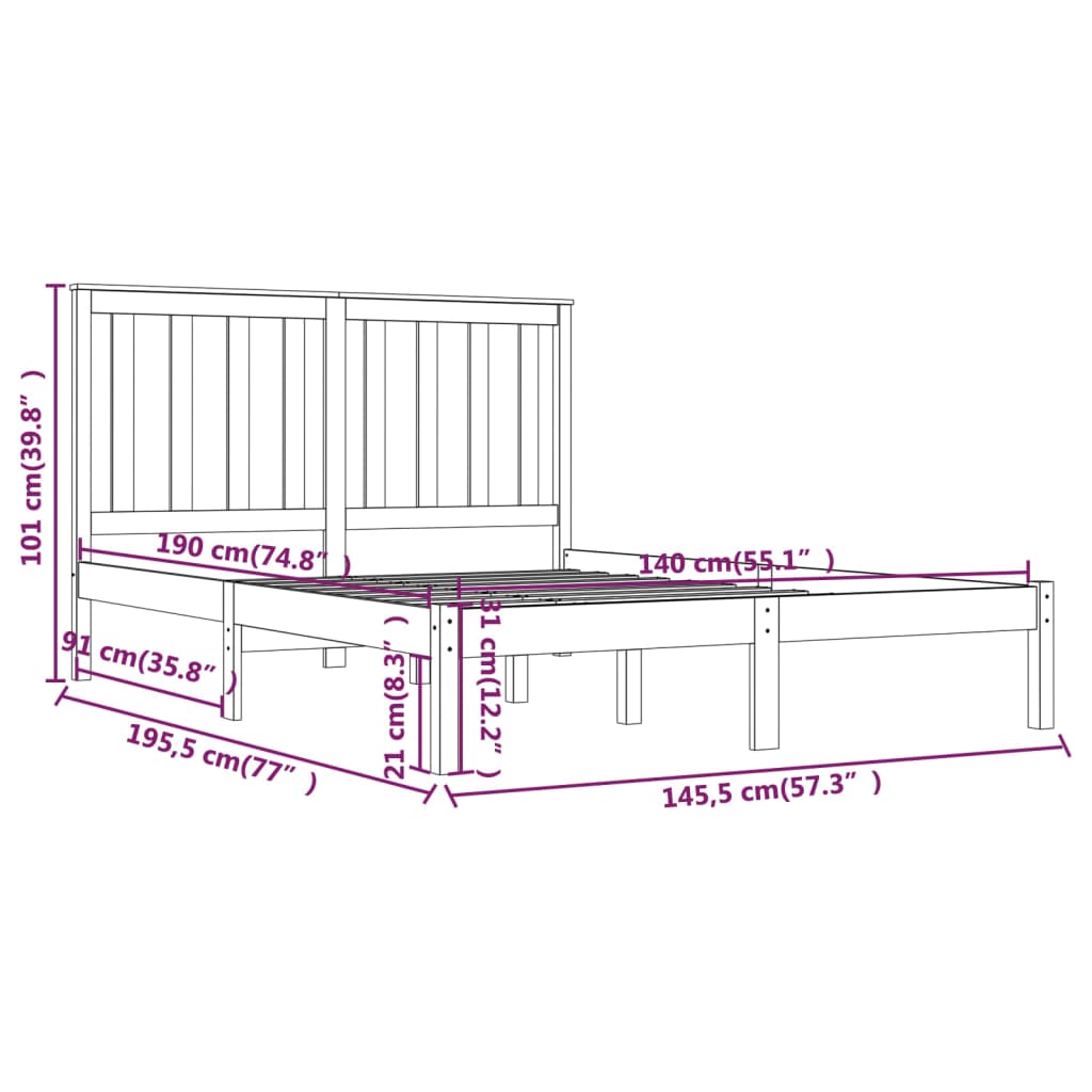 Sengeramme svart heltre furu 140x190 cm