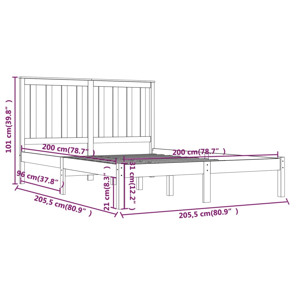 Sengeramme svart heltre furu 200x200 cm