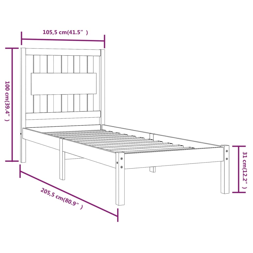 Sengeramme hvit heltre furu 100x200 cm