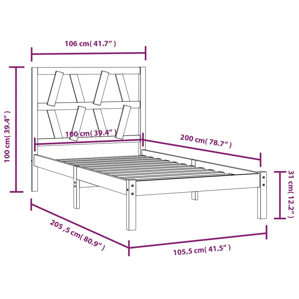 Sengeramme heltre furu 100x200 cm