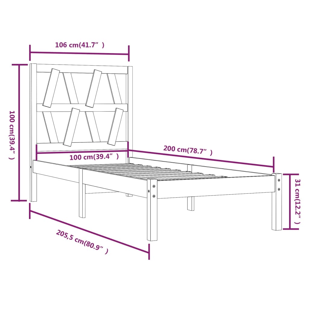 Sengeramme honningbrun heltre furu 100x200 cm