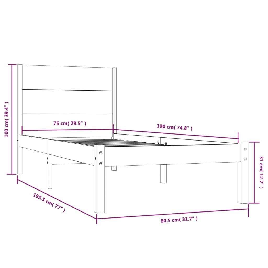 Sengeramme hvit heltre 75x190 cm Small Single
