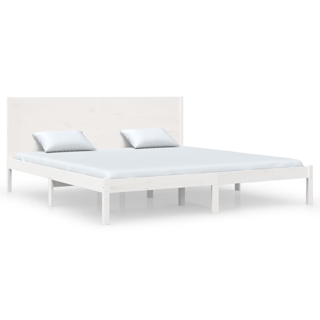 Sengeramme med madrass hvit 200x200 cm heltre furu