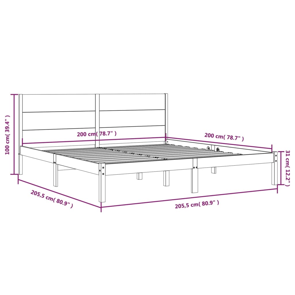 Sengeramme med madrass hvit 200x200 cm heltre furu