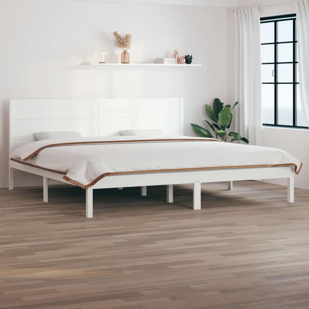 Sengeramme med madrass hvit 200x200 cm heltre furu