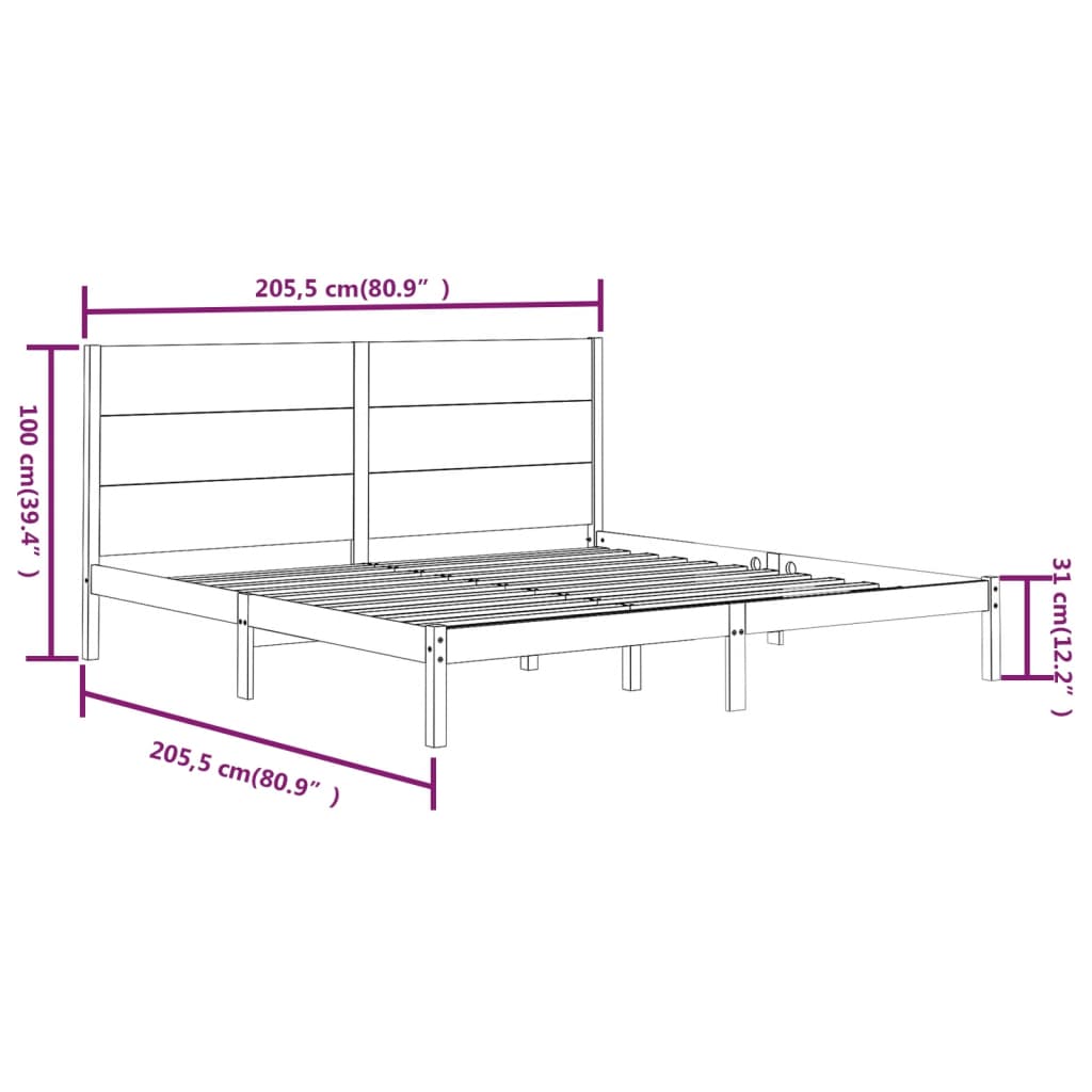 Sengeramme svart heltre furu 200x200 cm