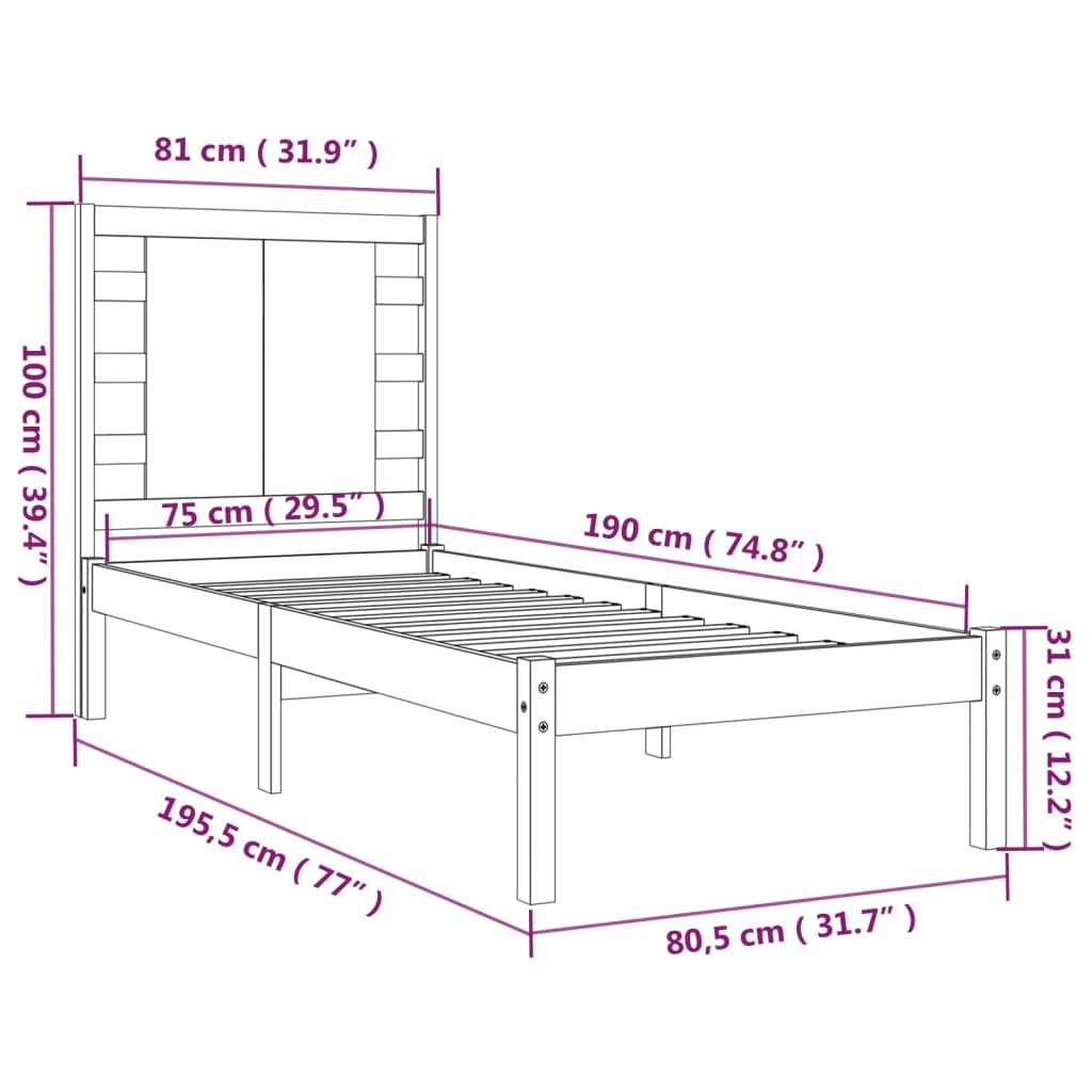 Sengeramme hvit heltre 75x190 cm Small Single