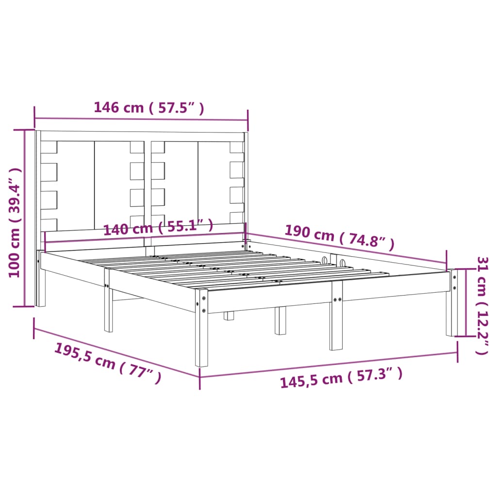 Sengeramme svart heltre furu 140x190 cm