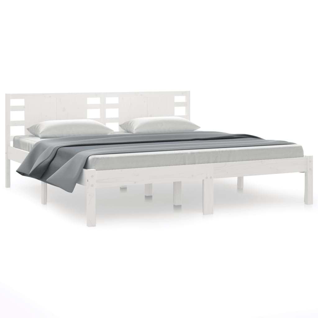 Sengeramme med madrass hvit 200x200 cm heltre furu