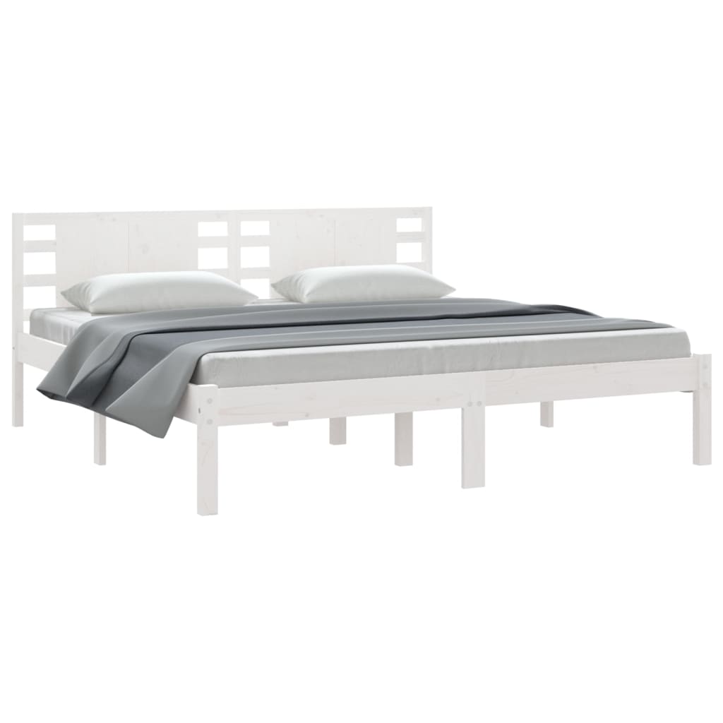 Sengeramme med madrass hvit 200x200 cm heltre furu