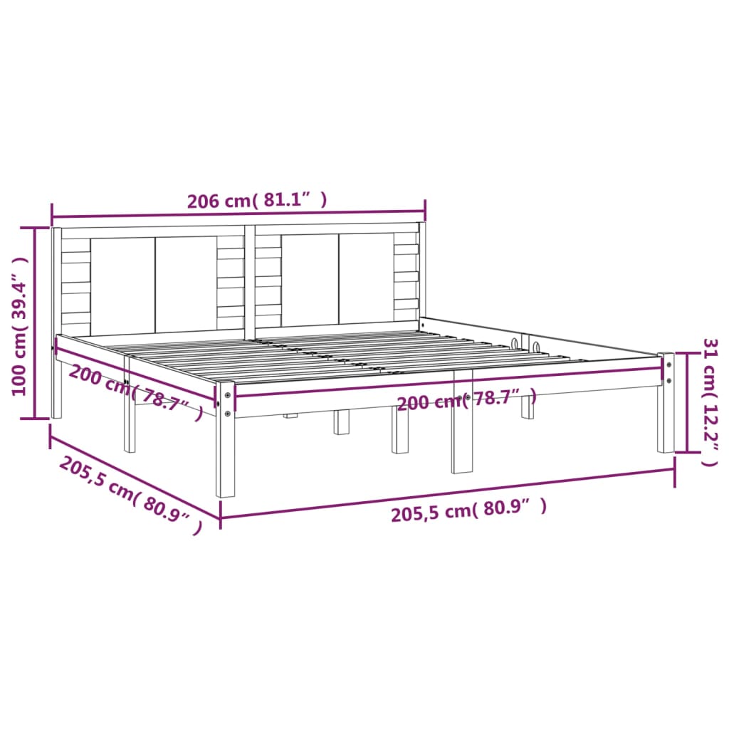 Sengeramme med madrass hvit 200x200 cm heltre furu