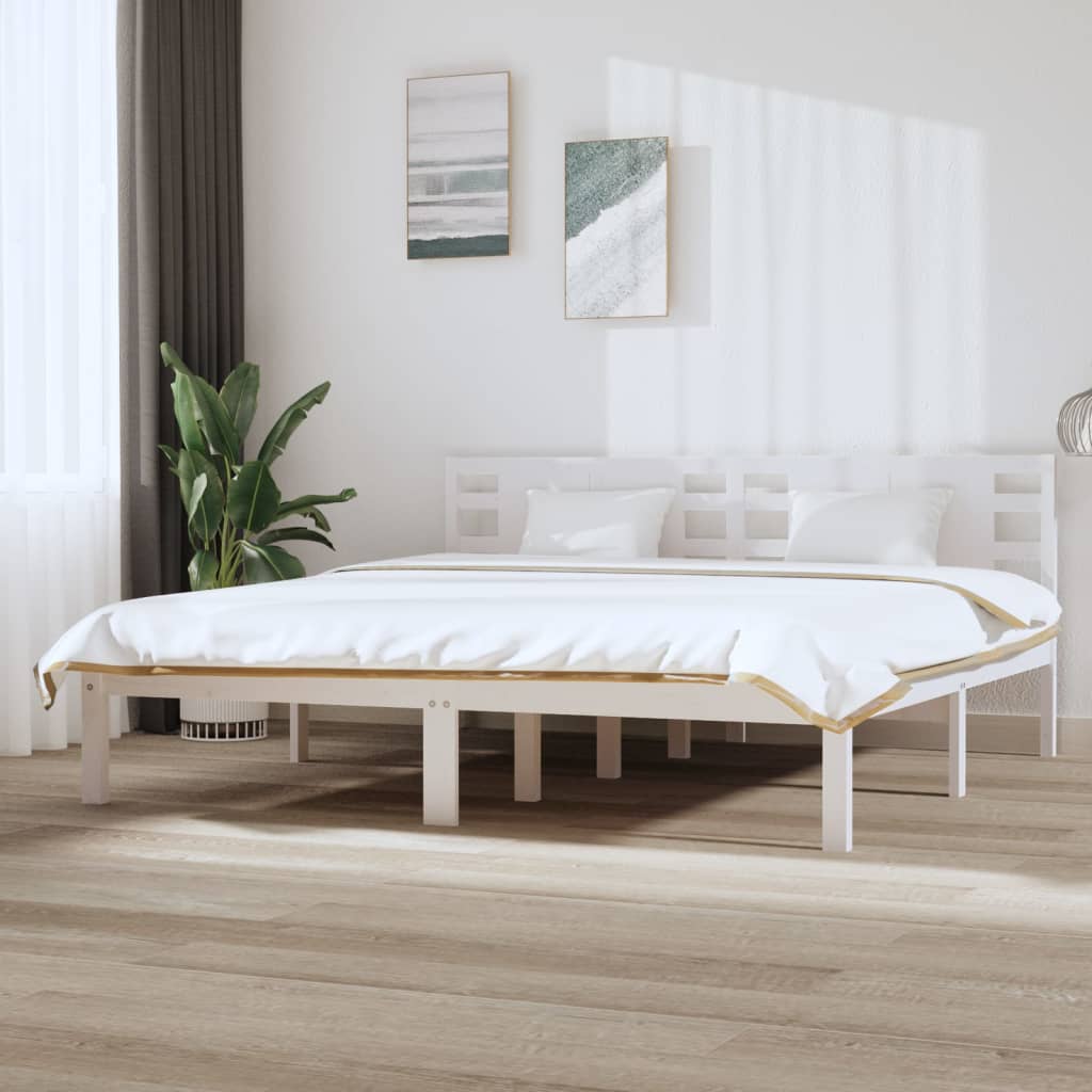 Sengeramme med madrass hvit 200x200 cm heltre furu
