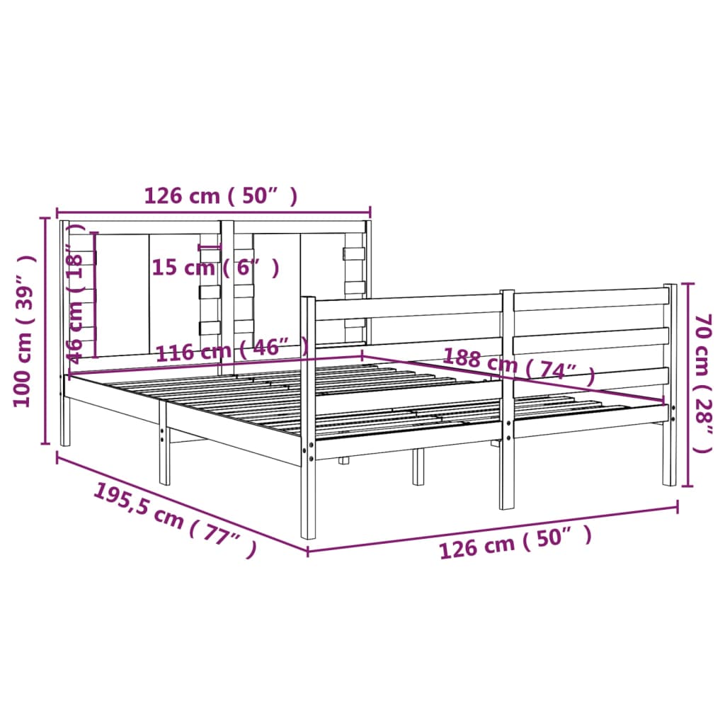 Sengeramme uten madrass hvit 120x190 cm heltre furu