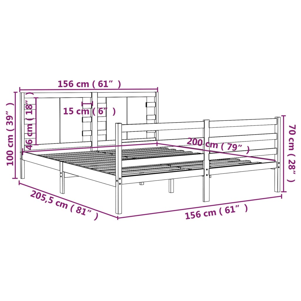 Sengeramme uten madrass hvit 150x200 cm heltre furu