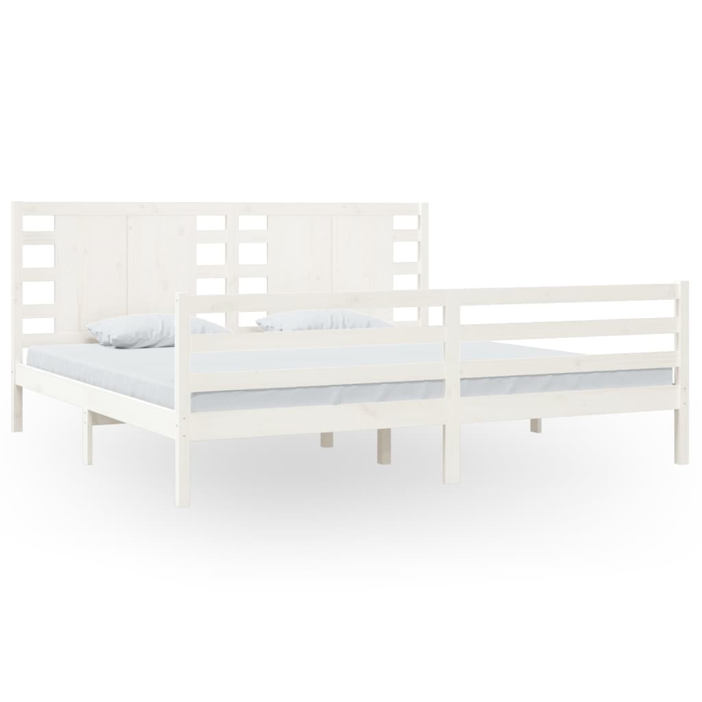 Sengeramme med madrass hvit 200x200 cm heltre furu