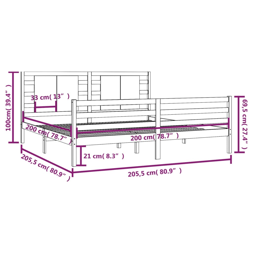 Sengeramme med madrass hvit 200x200 cm heltre furu