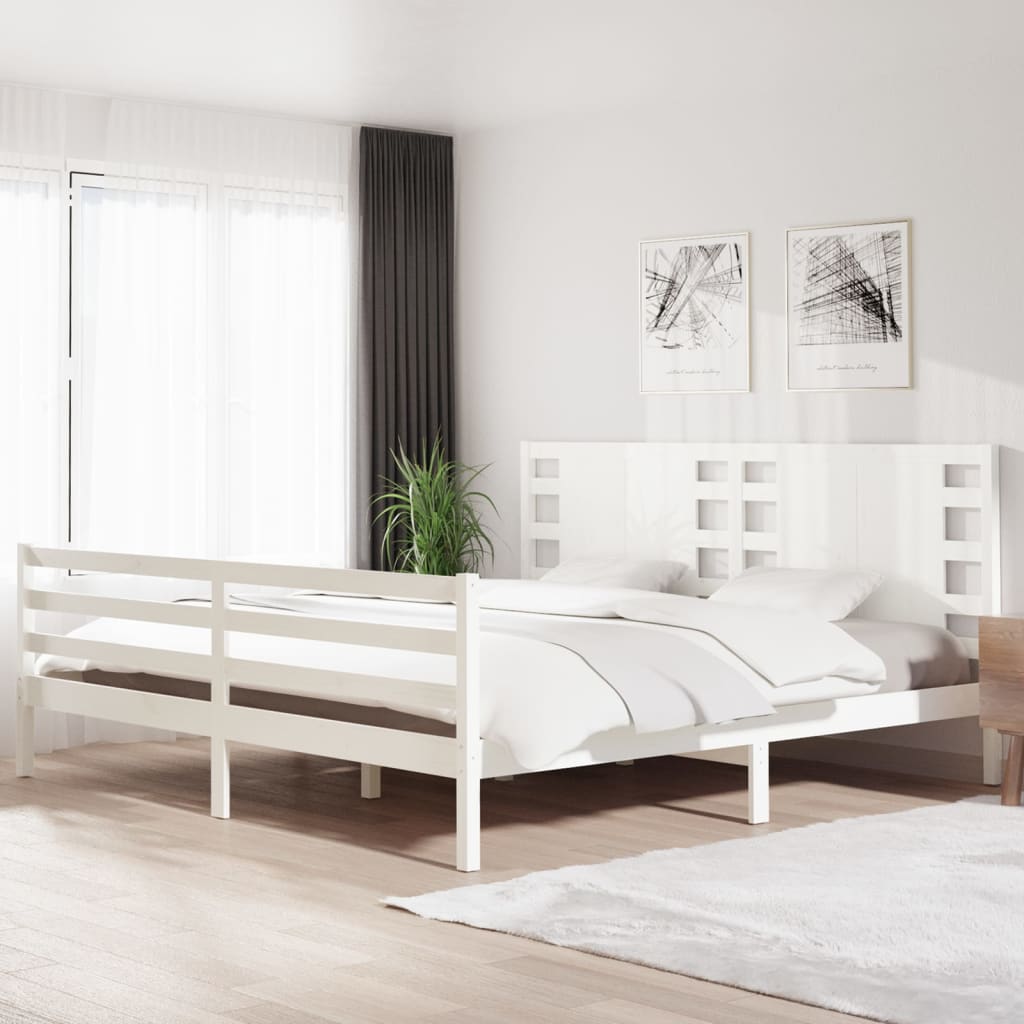 Sengeramme med madrass hvit 200x200 cm heltre furu