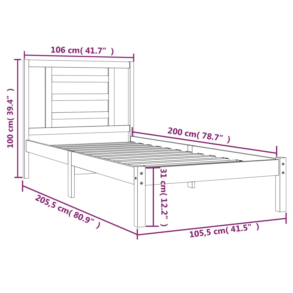 Sengeramme uten madrass hvit 100x200 cm heltre furu