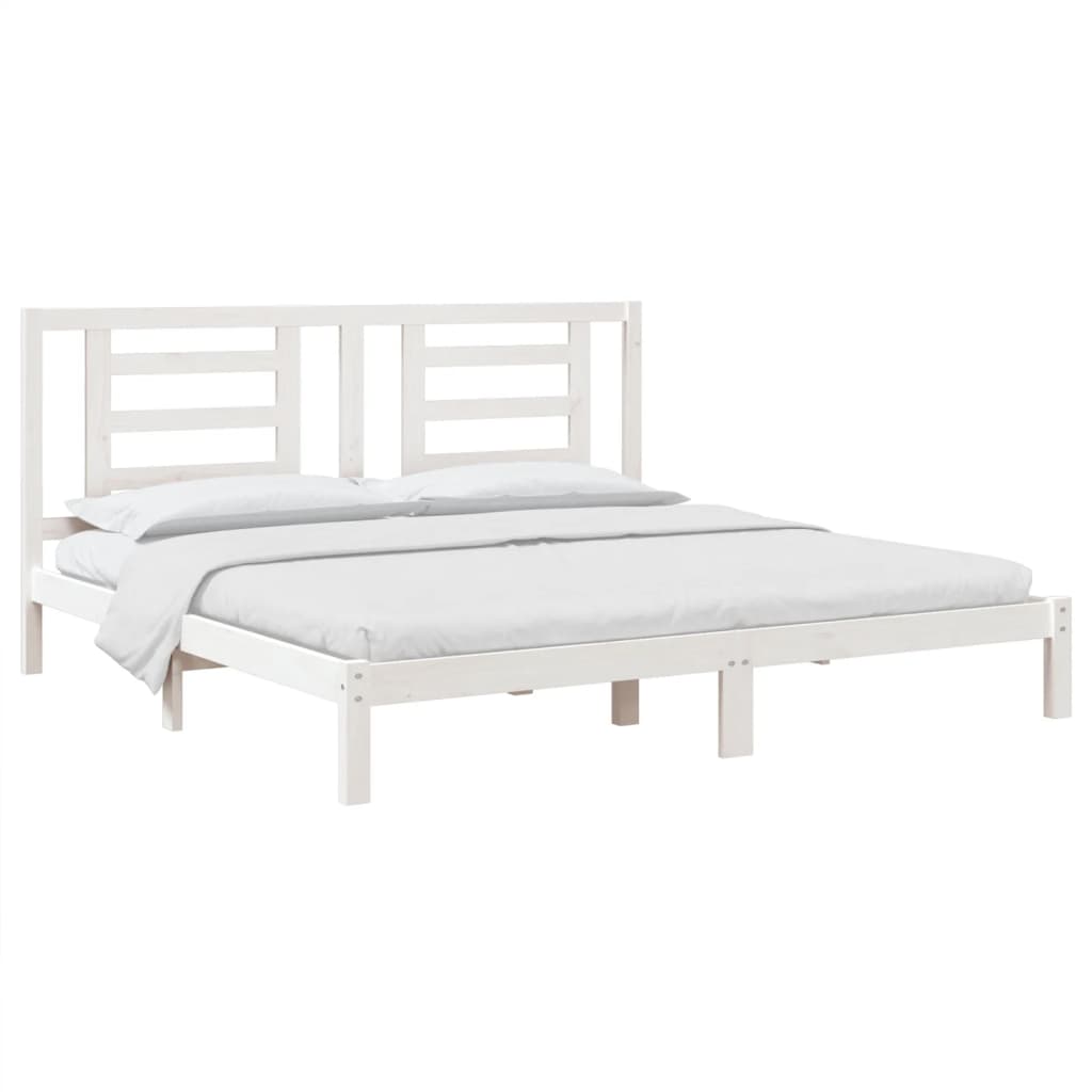 Sengeramme med madrass hvit 200x200 cm heltre furu