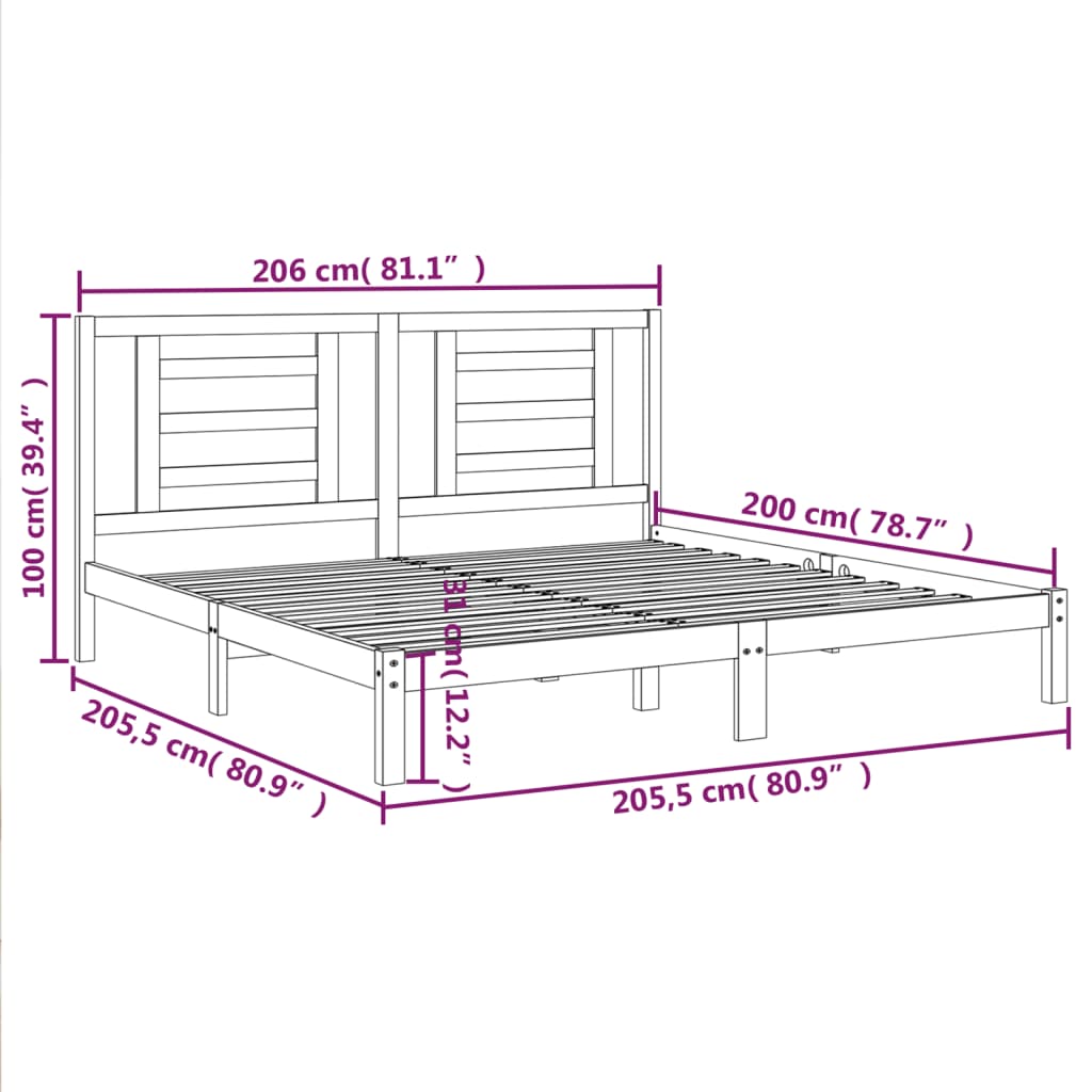 Sengeramme med madrass hvit 200x200 cm heltre furu