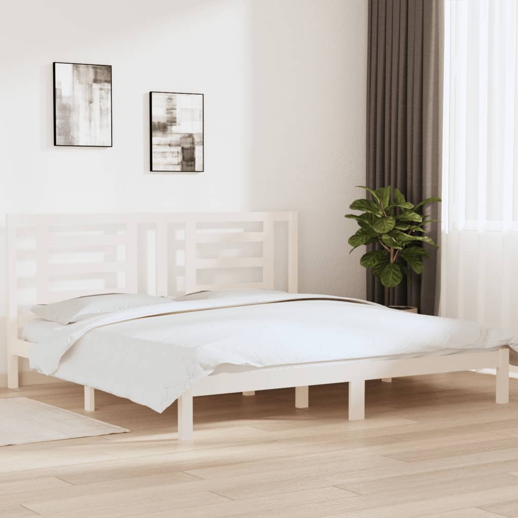 Sengeramme med madrass hvit 200x200 cm heltre furu