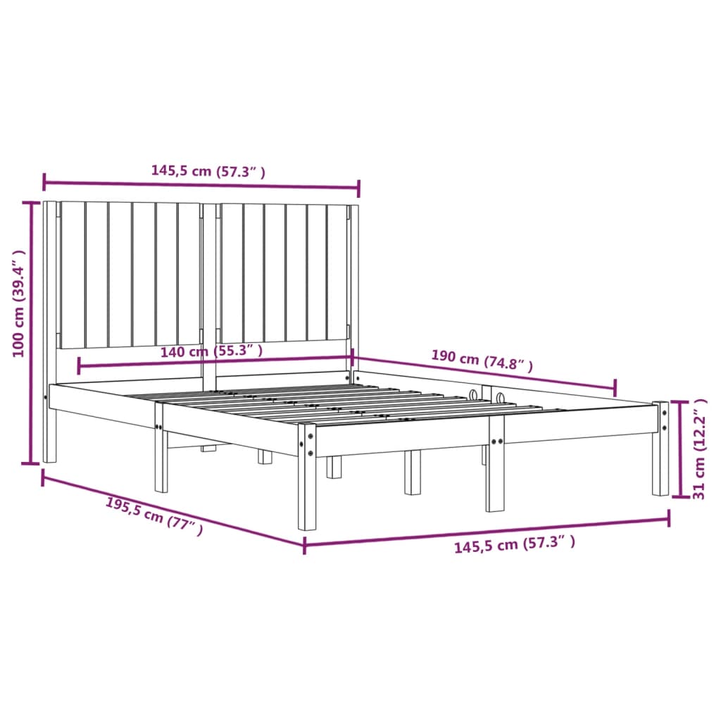 Sengeramme svart heltre furu 140x190 cm