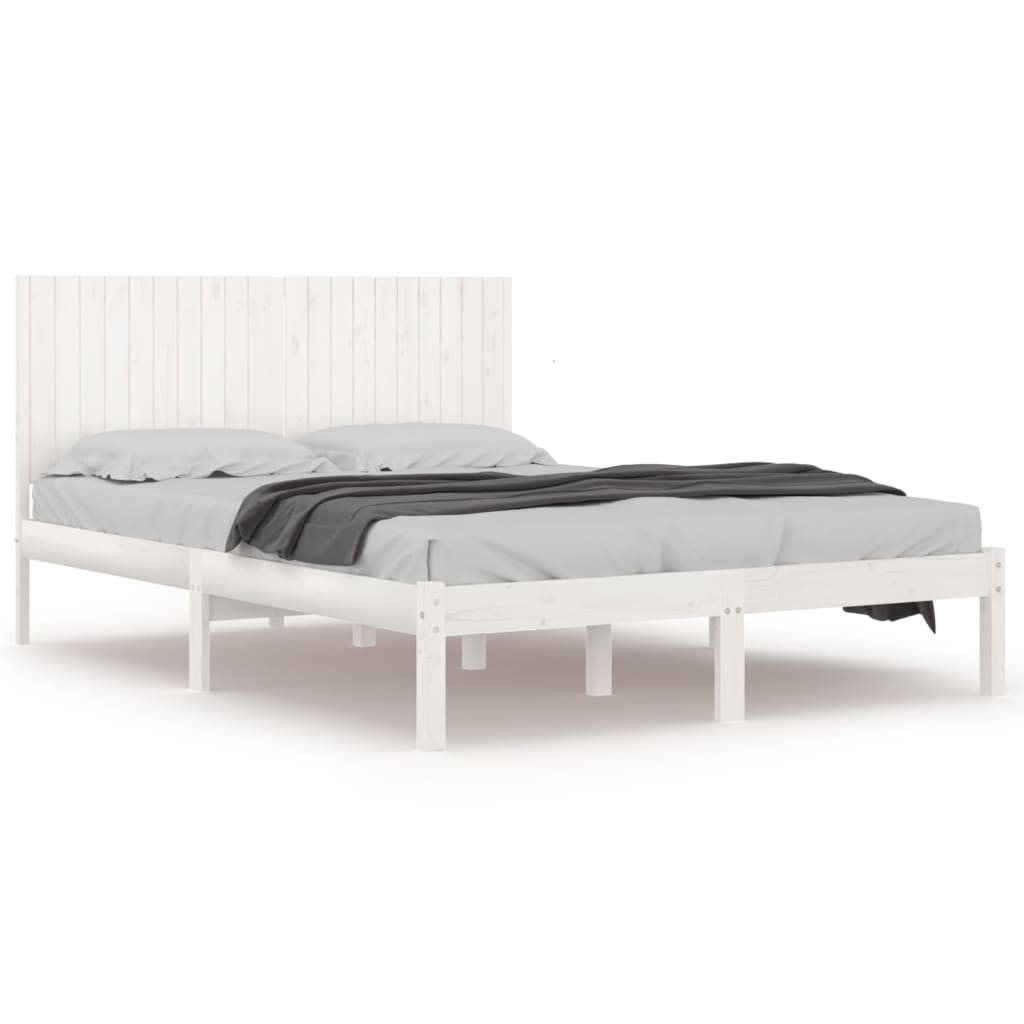Sengeramme med madrass hvit 200x200 cm heltre furu