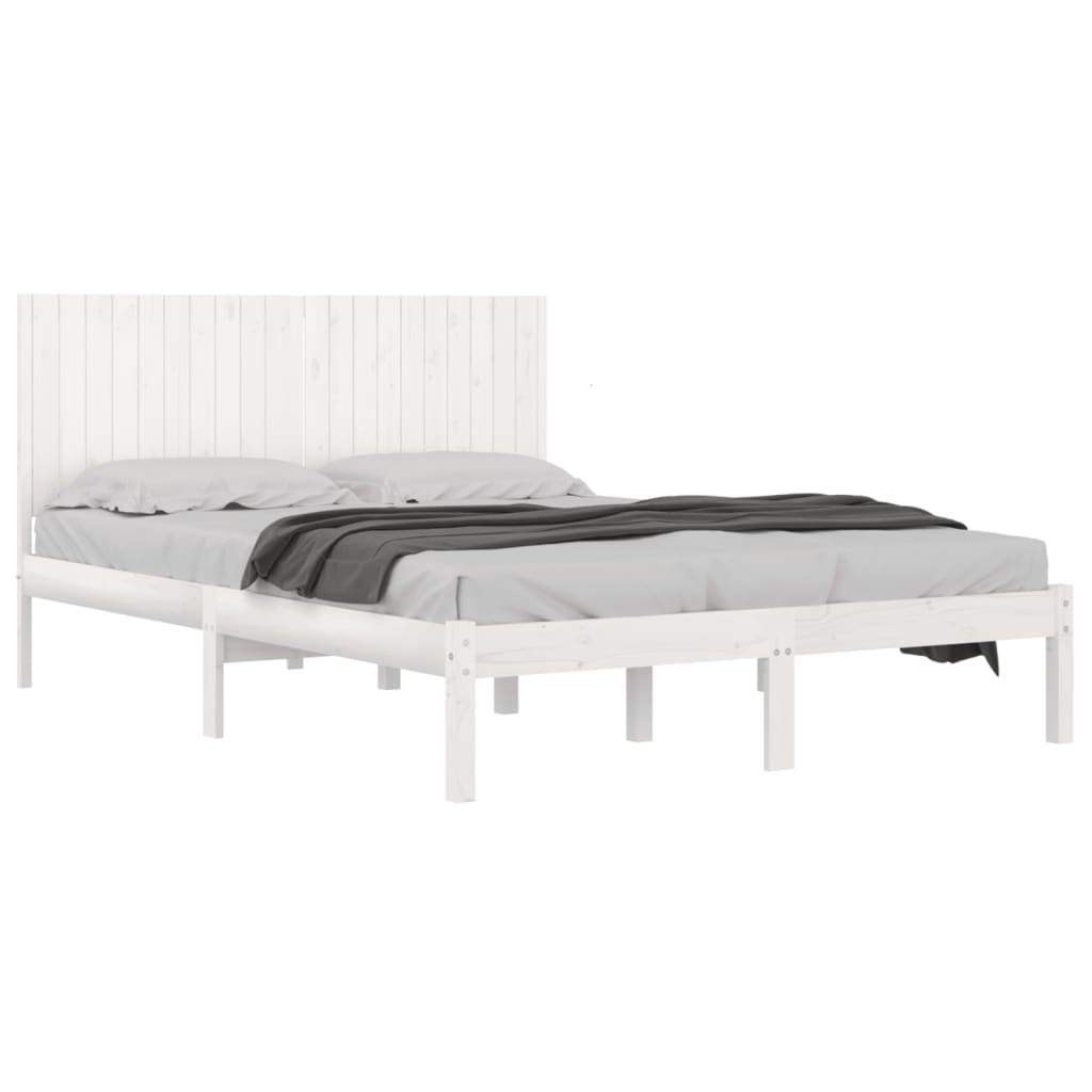 Sengeramme med madrass hvit 200x200 cm heltre furu