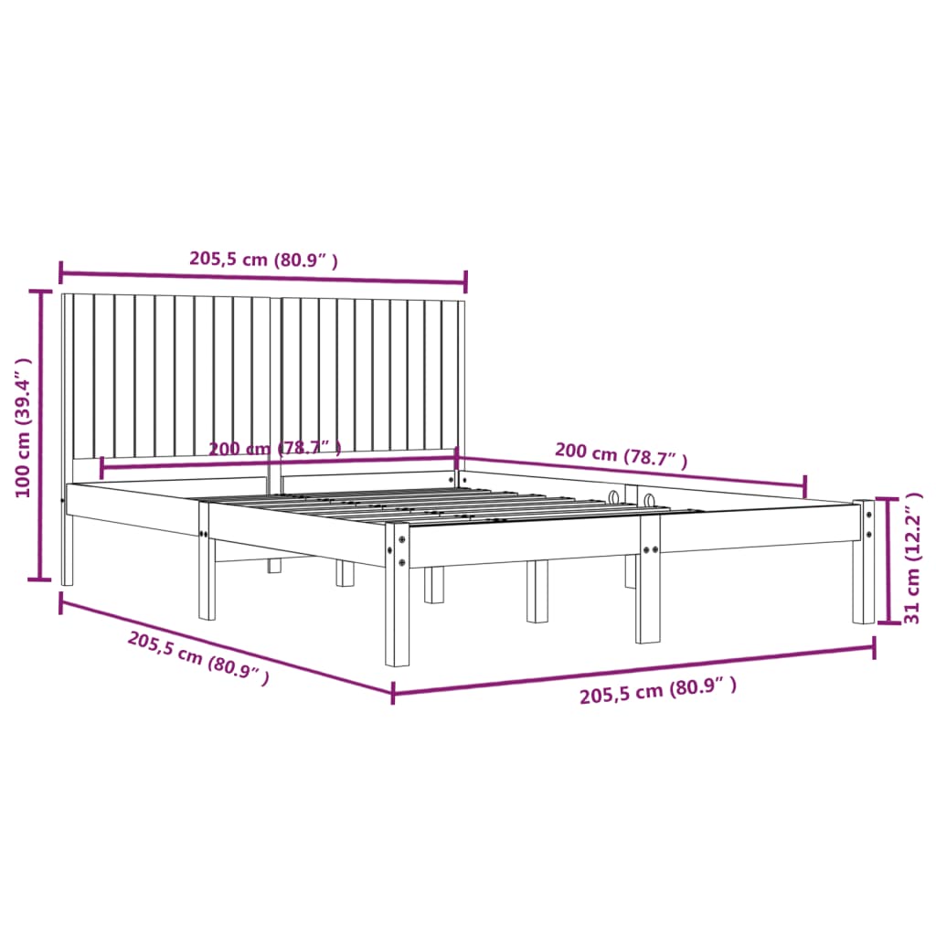 Sengeramme med madrass hvit 200x200 cm heltre furu