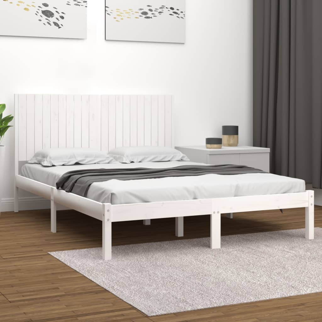Sengeramme med madrass hvit 200x200 cm heltre furu
