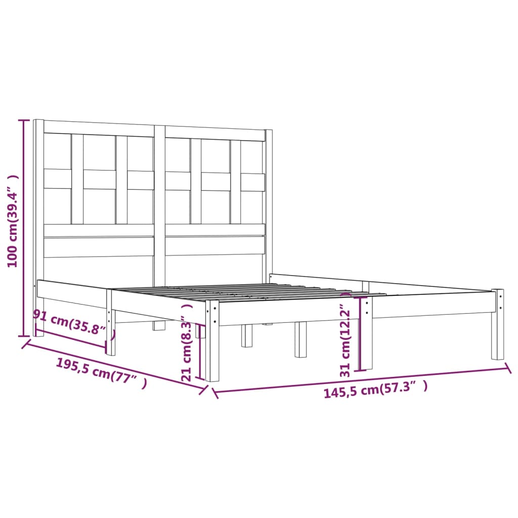 Sengeramme svart heltre furu 140x190 cm