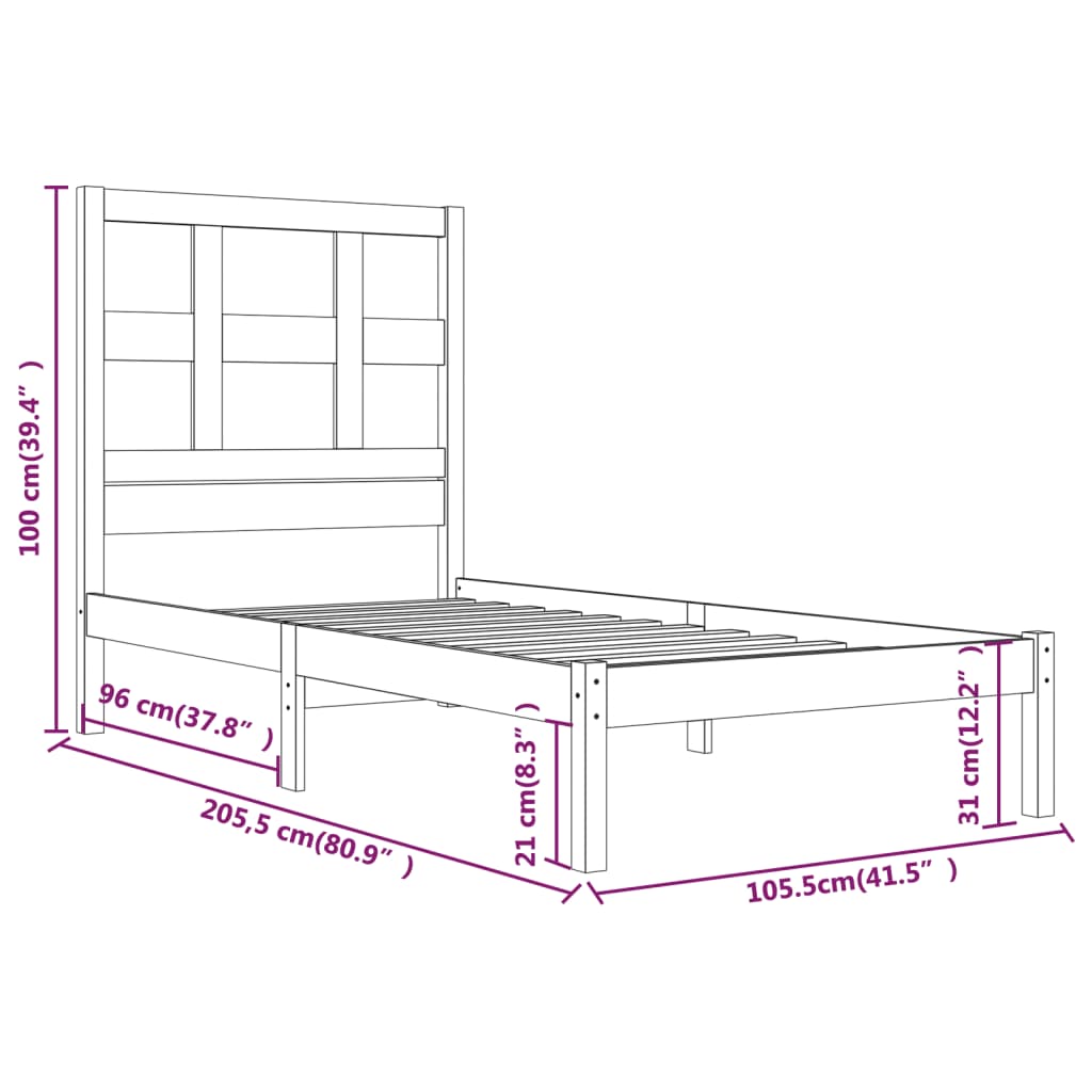 Sengeramme honningbrun heltre furu 100x200 cm