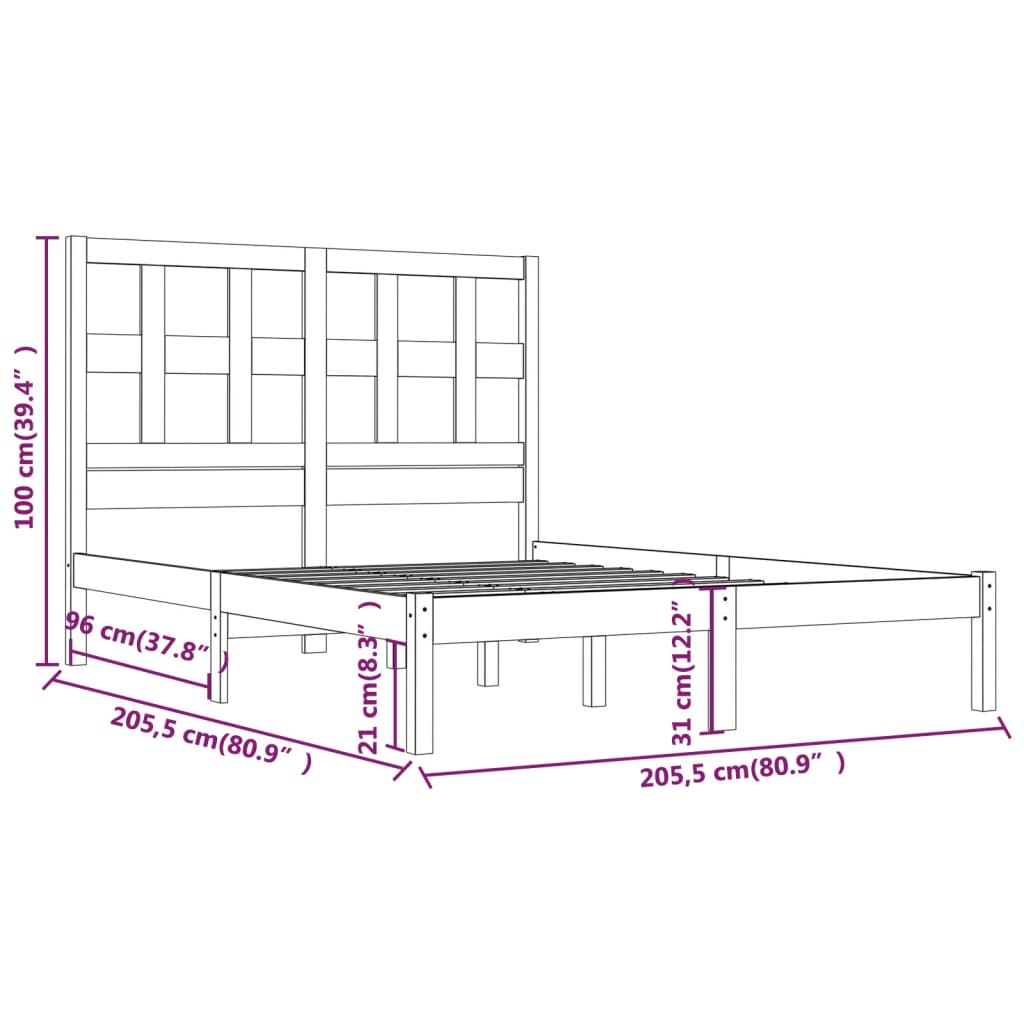 Sengeramme honningbrun heltre furu 200x200 cm