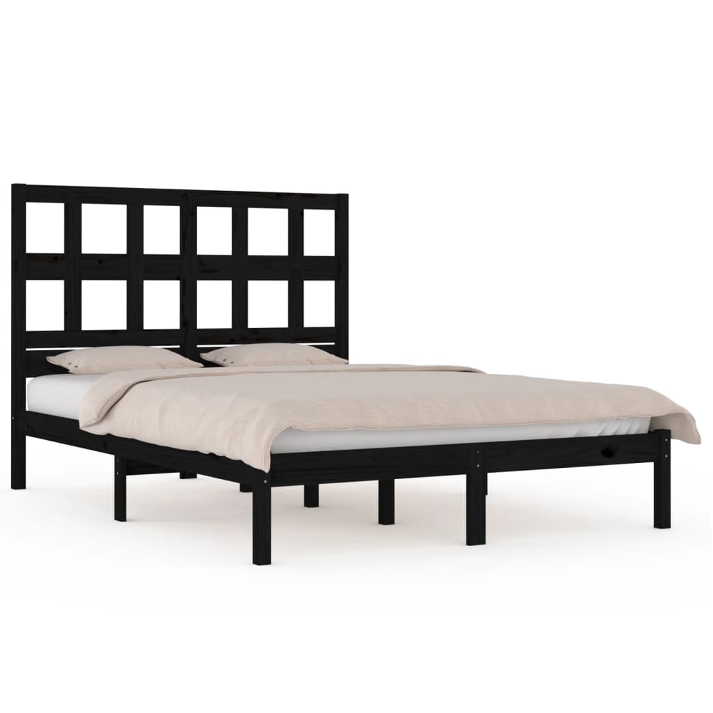 Sengeramme svart heltre furu 200x200 cm