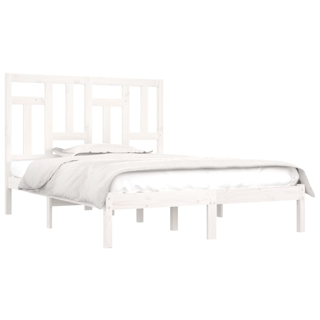 Sengeramme med madrass hvit 200x200 cm heltre furu