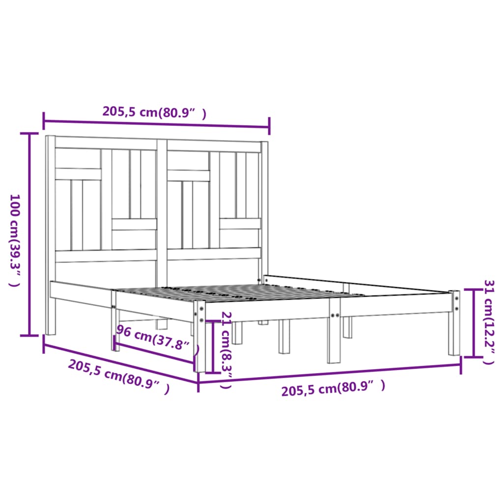 Sengeramme med madrass hvit 200x200 cm heltre furu