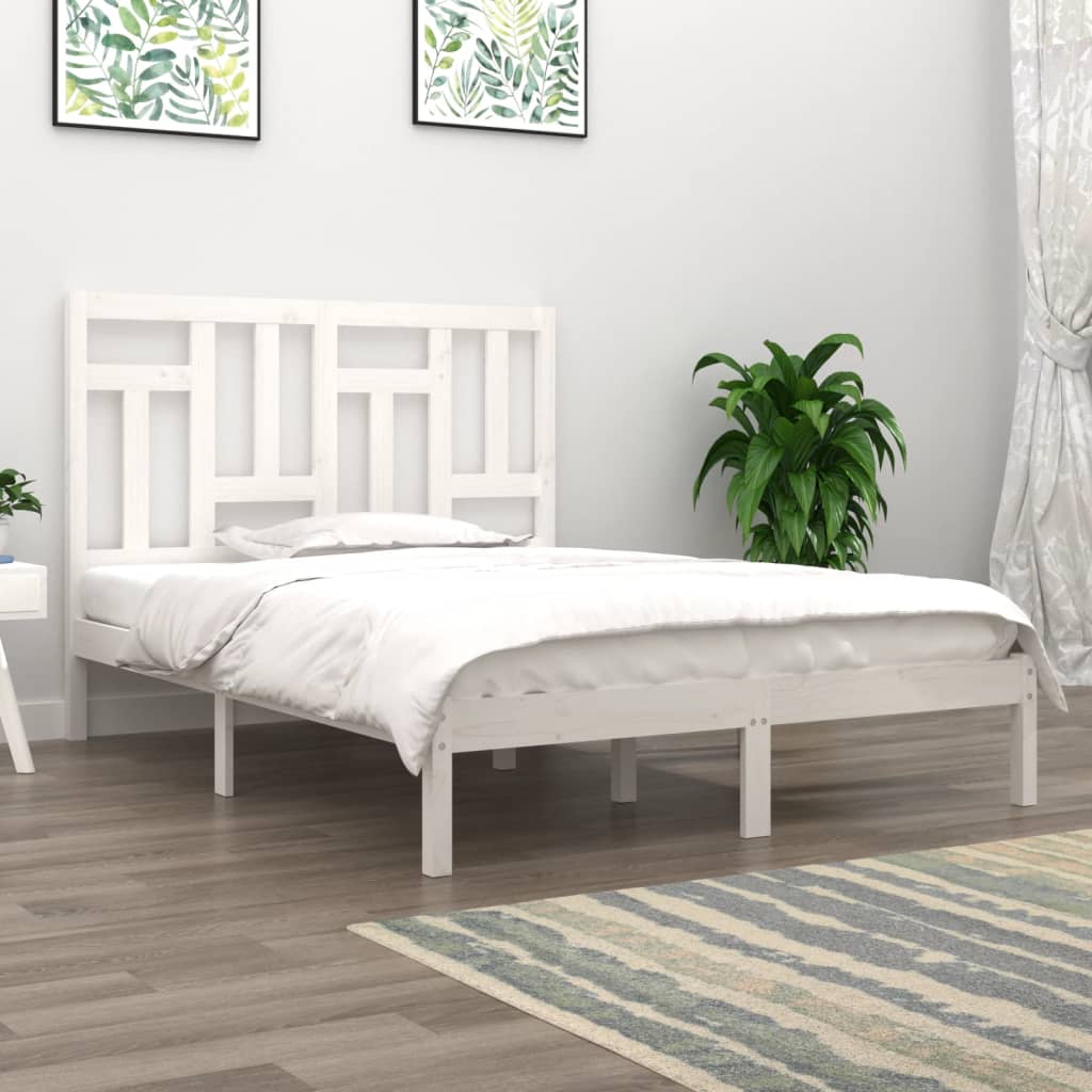Sengeramme med madrass hvit 200x200 cm heltre furu