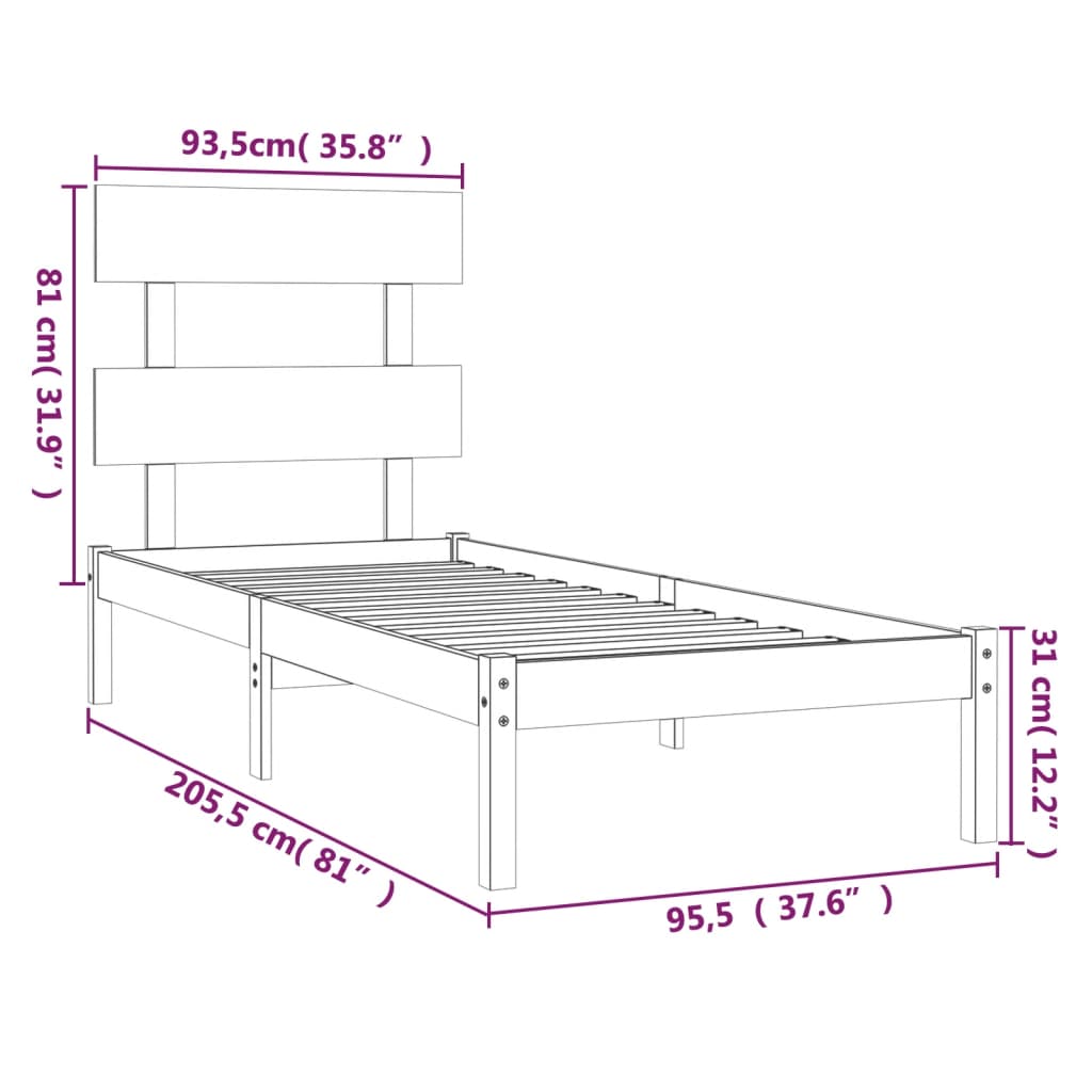 Sengeramme hvit heltre 90x200 cm