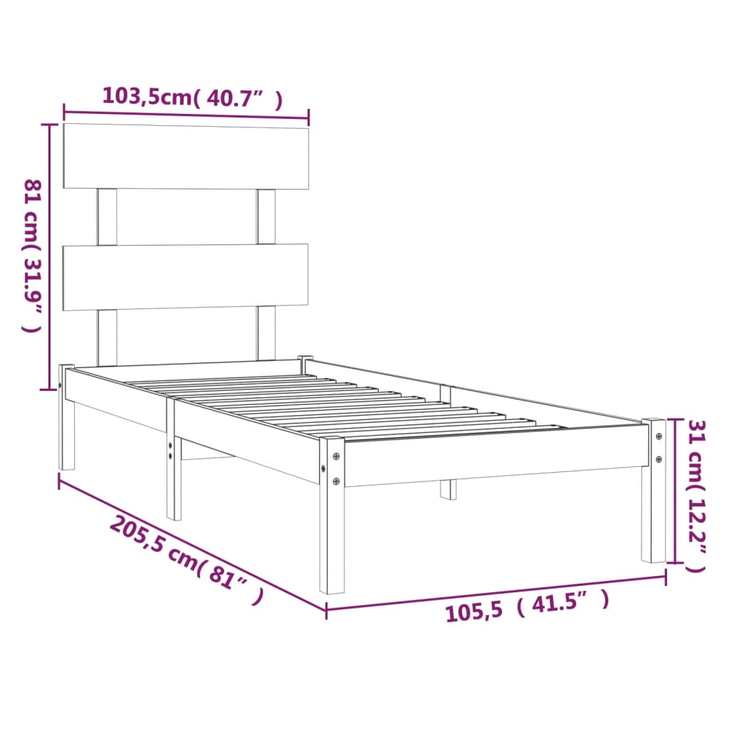 Sengeramme svart heltre 100x200 cm