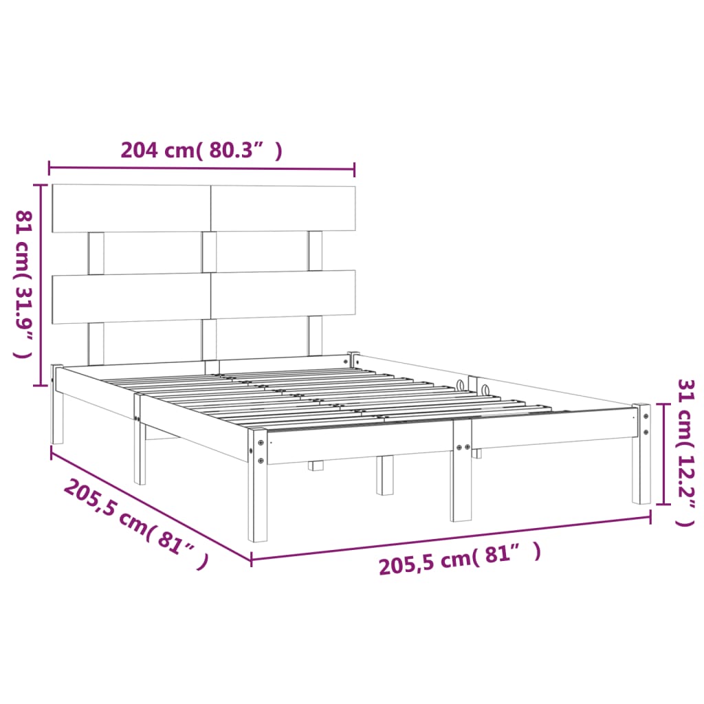 Sengeramme svart heltre200x200 cm