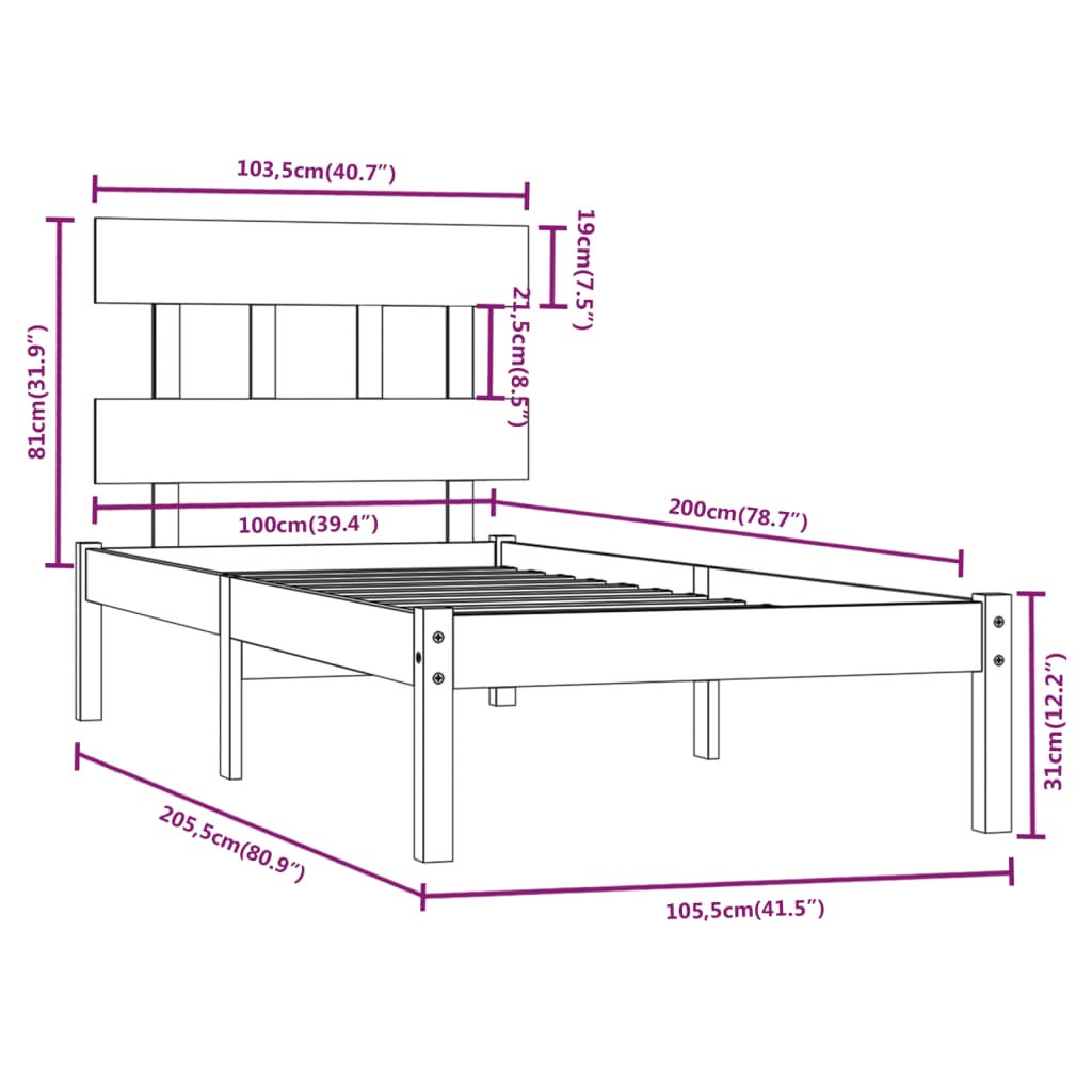 Sengeramme honningbrun heltre 100x200 cm
