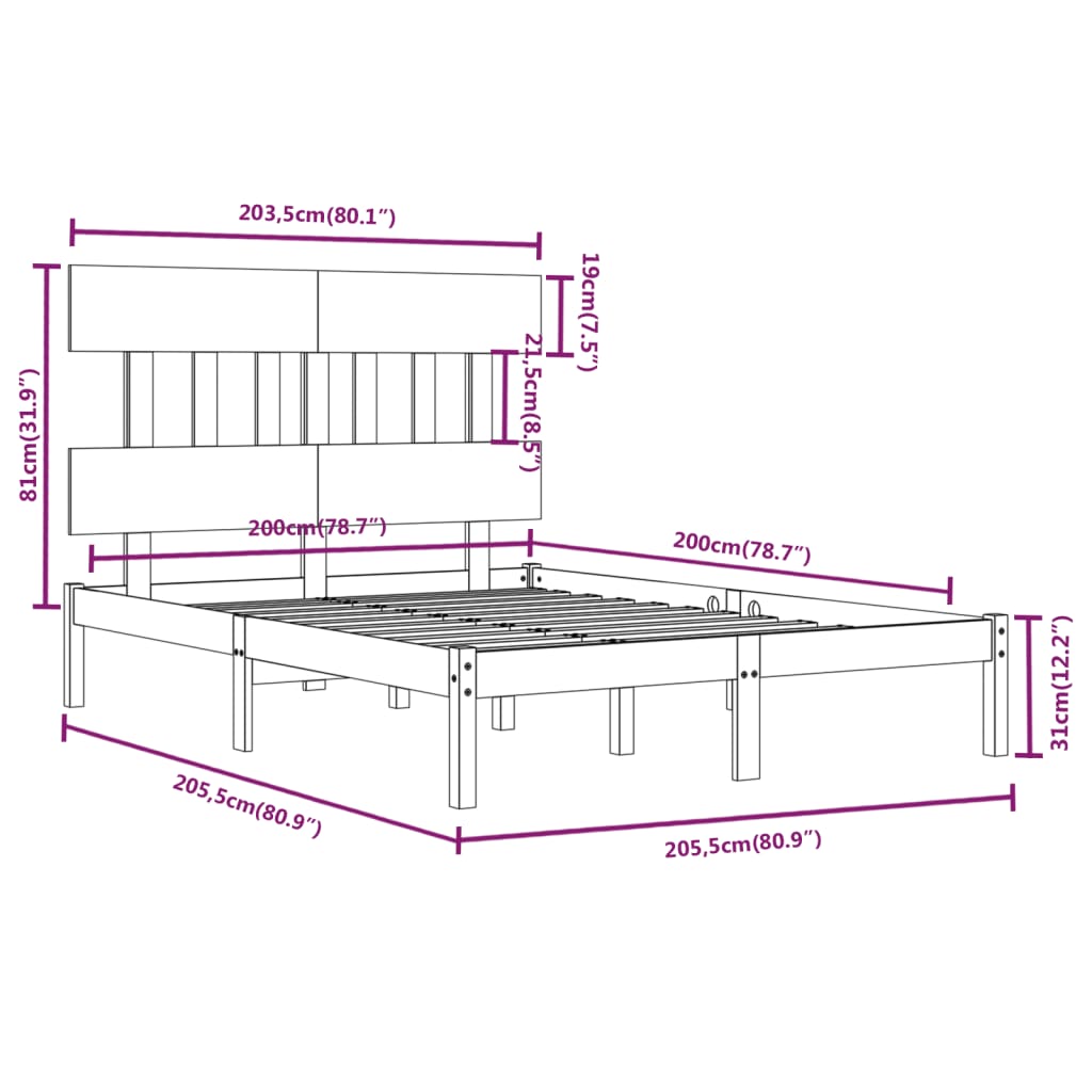 Sengeramme honningbrun heltre200x200 cm